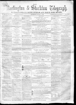 cover page of Darlington & Richmond Herald published on December 5, 1868