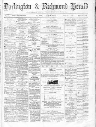cover page of Darlington & Richmond Herald published on August 8, 1874