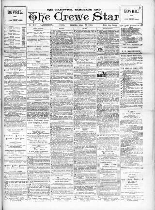cover page of Nantwich, Sandbach & Crewe Star published on June 28, 1890