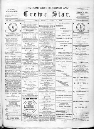 cover page of Nantwich, Sandbach & Crewe Star published on April 24, 1891