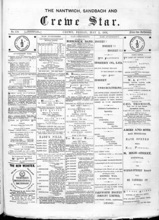 cover page of Nantwich, Sandbach & Crewe Star published on May 1, 1891