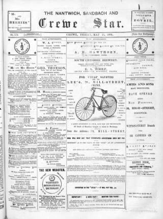 cover page of Nantwich, Sandbach & Crewe Star published on May 22, 1891