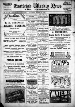 cover page of Eastleigh Weekly News published on March 28, 1896