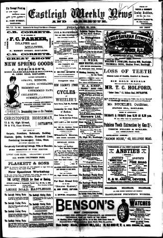 cover page of Eastleigh Weekly News published on April 28, 1899