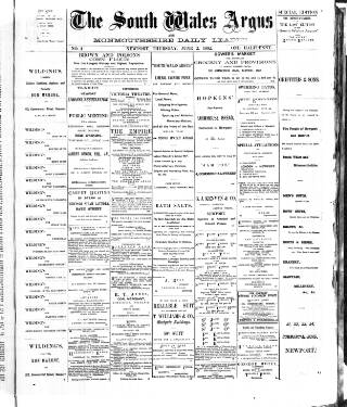 cover page of South Wales Argus published on June 2, 1892