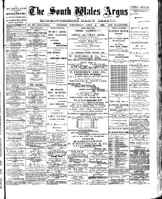 cover page of South Wales Argus published on April 26, 1893