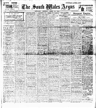 cover page of South Wales Argus published on April 24, 1911