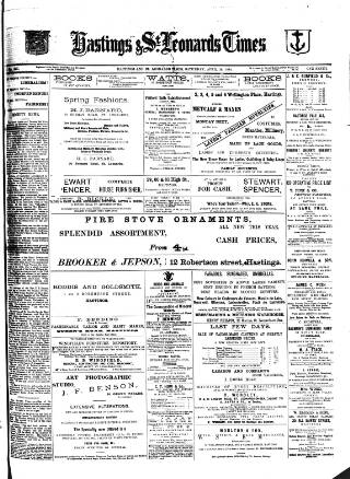 cover page of Hastings & St. Leonards Times published on April 26, 1884