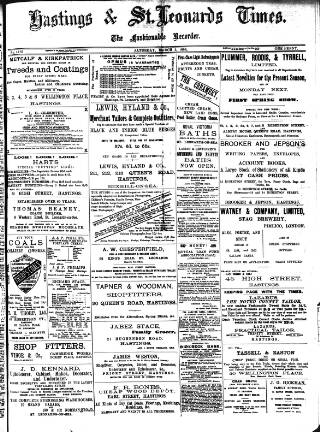 cover page of Hastings & St. Leonards Times published on March 5, 1898