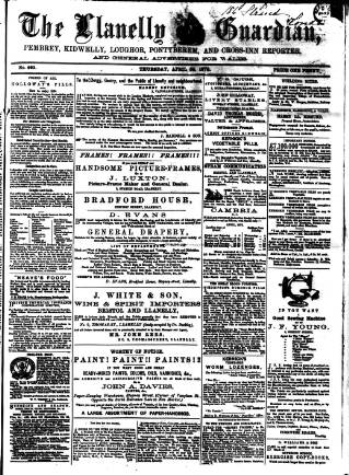 cover page of Llanelly and County Guardian and South Wales Advertiser published on April 25, 1872