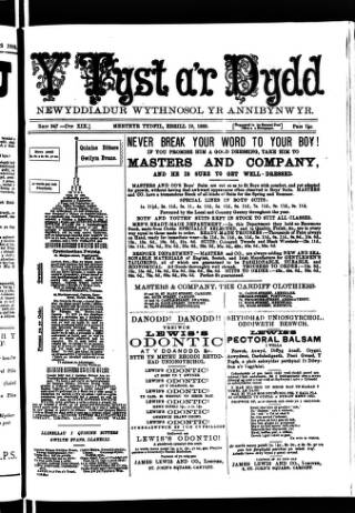 cover page of Y Tyst published on April 19, 1889