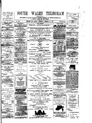 cover page of South Wales Daily Telegram published on February 24, 1886