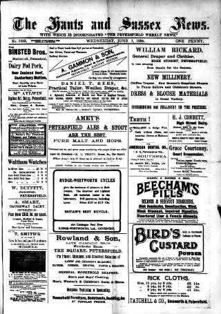cover page of Hants and Sussex News published on June 1, 1904