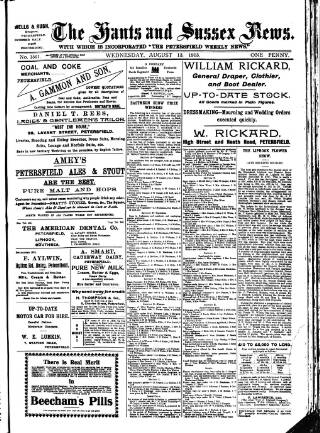 cover page of Hants and Sussex News published on August 13, 1913