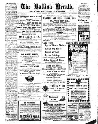 cover page of Ballina Herald and Mayo and Sligo Advertiser published on April 25, 1918