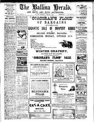 cover page of Ballina Herald and Mayo and Sligo Advertiser published on December 2, 1920