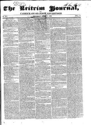 cover page of Leitrim Journal published on April 17, 1856