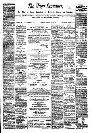 cover page of Mayo Examiner published on April 20, 1878