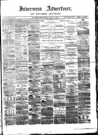 cover page of Inverness Advertiser and Ross-shire Chronicle published on March 29, 1878
