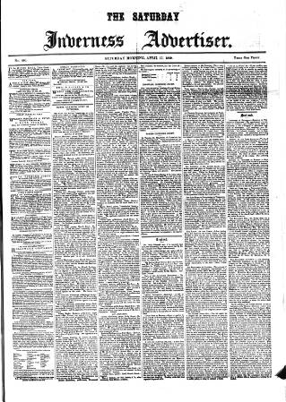 cover page of Saturday Inverness Advertiser published on April 17, 1869