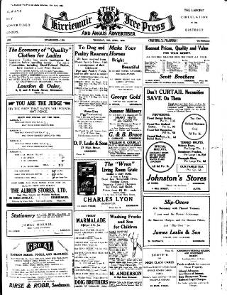 cover page of Kirriemuir Free Press and Angus Advertiser published on April 20, 1933