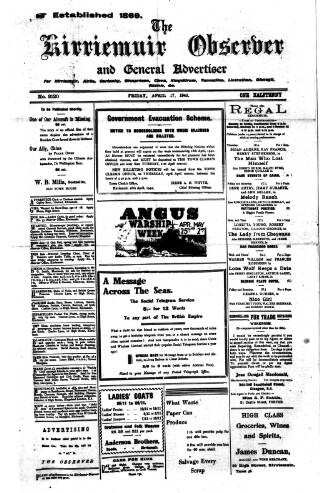 cover page of Kirriemuir Observer and General Advertiser published on April 17, 1942