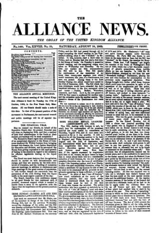 cover page of Alliance News published on August 19, 1882