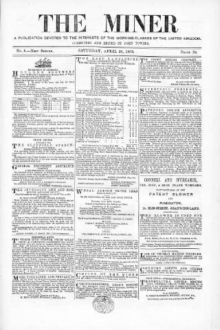 cover page of British Miner and General Newsman published on April 25, 1863