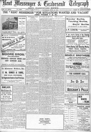 cover page of Kent Messenger & Gravesend Telegraph published on April 20, 1918