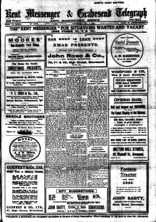cover page of Kent Messenger & Gravesend Telegraph published on December 4, 1920