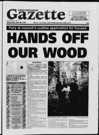 cover page of Ruislip & Northwood Gazette published on April 28, 1999