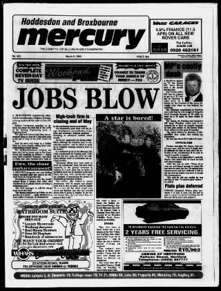 cover page of Hoddesdon and Broxbourne Mercury published on March 5, 1993