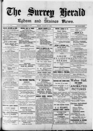 cover page of Surrey Herald published on March 29, 1912