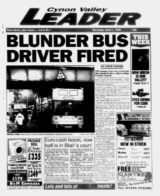 cover page of Aberdare Leader published on April 1, 1999