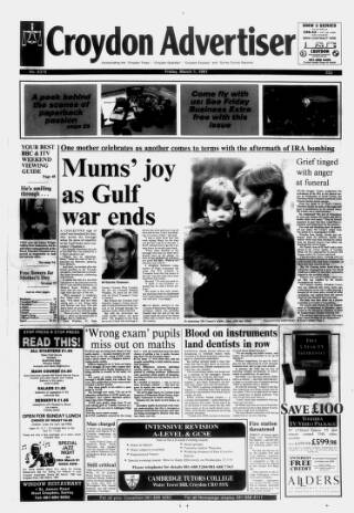 cover page of Croydon Advertiser and East Surrey Reporter published on March 1, 1991