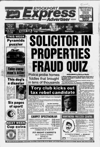 cover page of Stockport Express Advertiser published on May 2, 1990