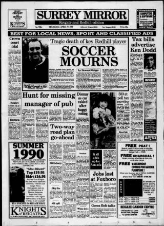 cover page of Surrey Mirror published on April 19, 1990