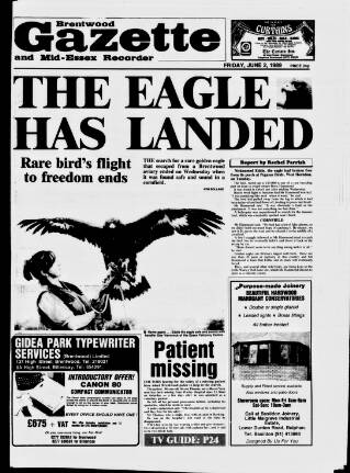 cover page of Brentwood Gazette published on June 2, 1989
