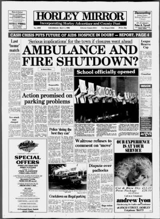 cover page of Horley & Gatwick Mirror published on May 3, 1990