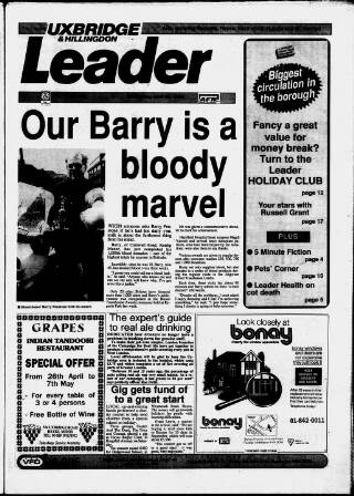 cover page of Uxbridge Leader published on April 26, 1989