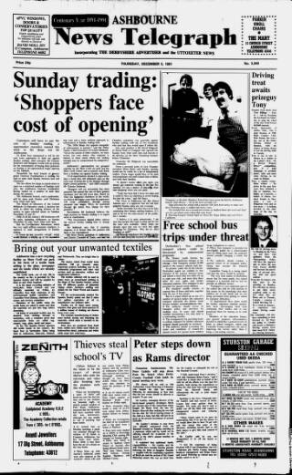 cover page of Ashbourne News Telegraph published on December 5, 1991