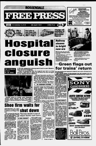 cover page of Rossendale Free Press published on April 26, 1991