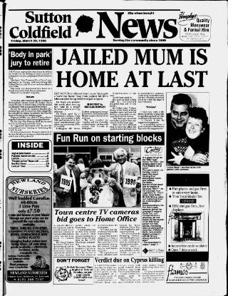 cover page of Sutton Coldfield News published on March 29, 1996