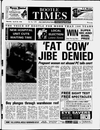 cover page of Bootle Times published on April 25, 1996