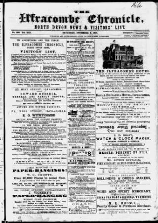 cover page of Ilfracombe Chronicle published on December 5, 1874