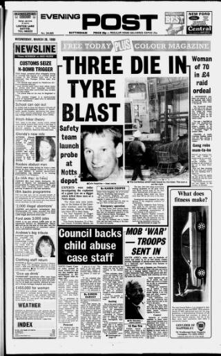 cover page of Nottingham Evening Post published on March 28, 1990