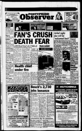 cover page of Pontypridd Observer published on April 20, 1989