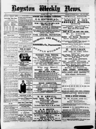 cover page of Royston Weekly News published on May 4, 1889