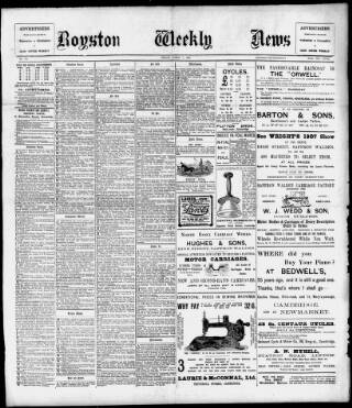 cover page of Royston Weekly News published on March 1, 1907