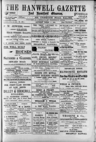 cover page of Hanwell Gazette and Brentford Observer published on March 5, 1904